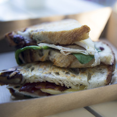 Sandwiches on wood table background 
