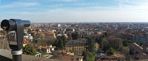 Bergamo, Italy. Landscape on the new city (downtown) from the old town located on the top of the hill