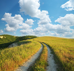Road lane and blue sky.