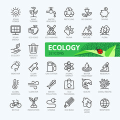 Ecology minimal thin line web icon set. Outline icons collection. Simple vector illustration