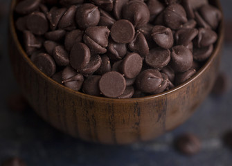 A Bowl of Chocolate Chips on a Slate Countertop