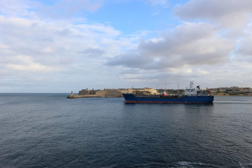 Ship in Grand harbour of Valletta, Malta