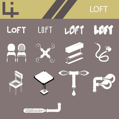 Set of furniture icons and fonts in loft style © portorg