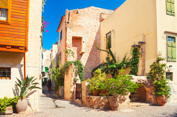 Fototapeta na wymiar Beautiful street in Chania, Crete, Greece.