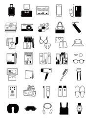 旅の持ち物／モノクロ