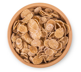 flakes in a bowl on white background, food closeup