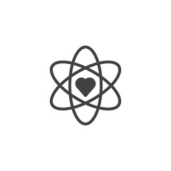 Atom and heart shape vector icon. filled flat sign for mobile concept and web design. Love science, chemistry simple solid icon. Symbol, logo illustration. 