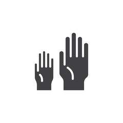 Child and adult hand vector icon. filled flat sign for mobile concept and web design. Two human palms rise up solid icon. Symbol, logo illustration. Pixel perfect vector graphics