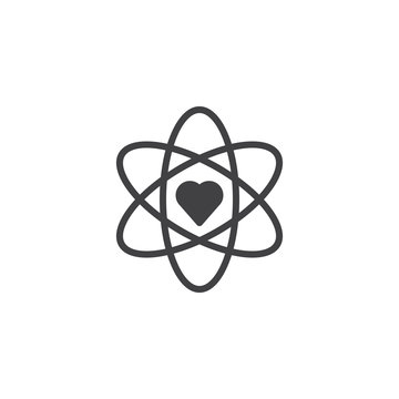 Atom And Heart Shape Vector Icon. Filled Flat Sign For Mobile Concept And Web Design. Love Science, Chemistry Simple Solid Icon. Symbol, Logo Illustration. 