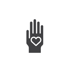 Obraz premium Hand with heart vector icon. filled flat sign for mobile concept and web design. Donation hand simple solid icon. Symbol, logo illustration. Pixel perfect vector graphics
