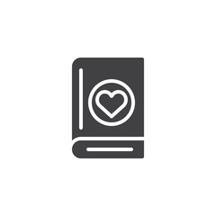 Book with heart vector icon. filled flat sign for mobile concept and web design. Love novel reading simple solid icon. Symbol, logo illustration. Pixel perfect vector graphics