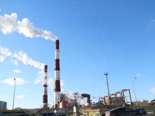pipes of the power plant in winter