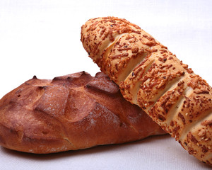 Assorted Fresh homemade bread on white background. Selective focus