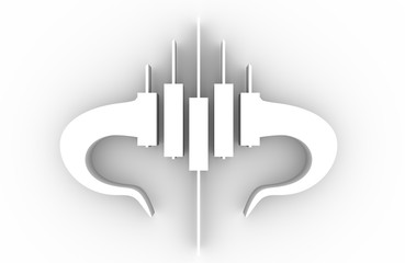Candlestick trading chart analyzing in forex stock market. Exchange broker emblem. Bull horns and candles. 3D rendering