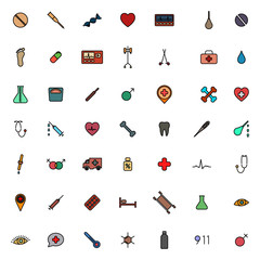 Set of flat medical icons with black stroke, vector illustration.