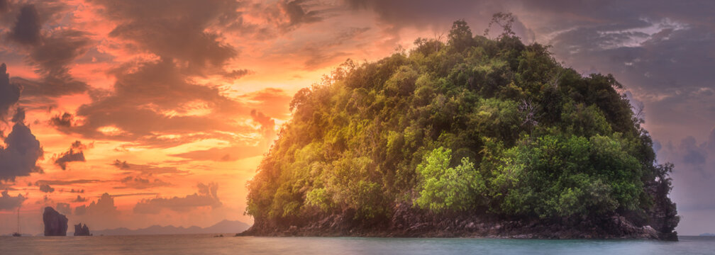 Beautiful sunset over tropical island, Thailand