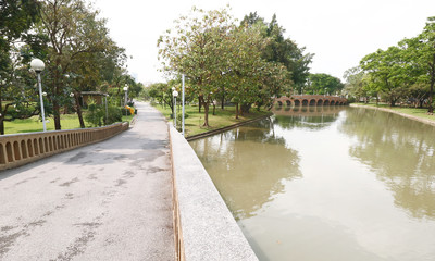 Fototapeta na wymiar orange cement bridge in Chatuchak public park