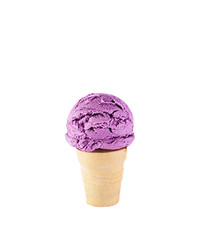 Blueberry ice cream with cone isolated on white background