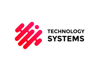 Technology logo simple tech design. Vector creative abstract circle round red flow shape modern icon for construction technology or logo template for digital communication concept
