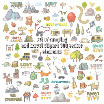 vector set of camping and travel clipart