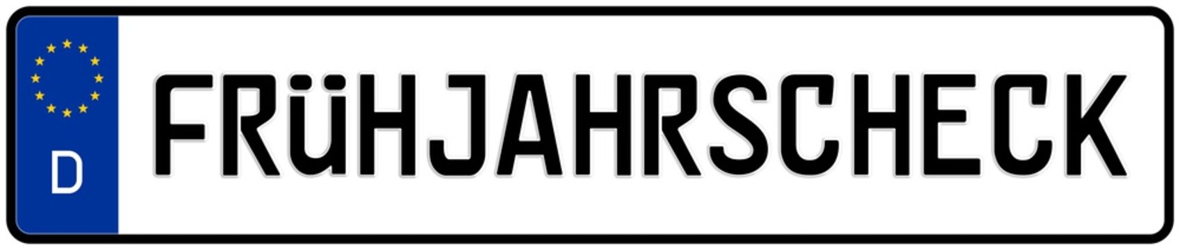 spkw45 SignPersonenKraftWagen spkw - Schrift: Fr&uuml;hjahrscheck - Fr&uuml;hjahrsinspektion f&uuml;rs Auto / Kennzeichen: Autokennzeichen / Nummernschild - (Original-Verh&auml;ltnis 520 X 110 mm) - banner xxl g5921