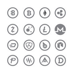 cryptocurrency coin icon set