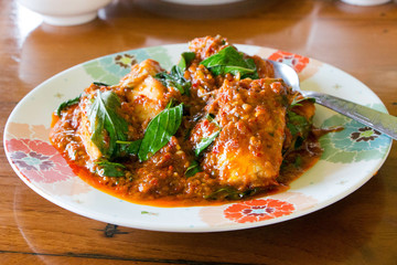 Fried Fish with Chilli Curry(Pla Pat Prig Kang). It is a kind of Thai food.