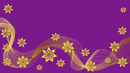 beatiful purple background with gold wave and stars