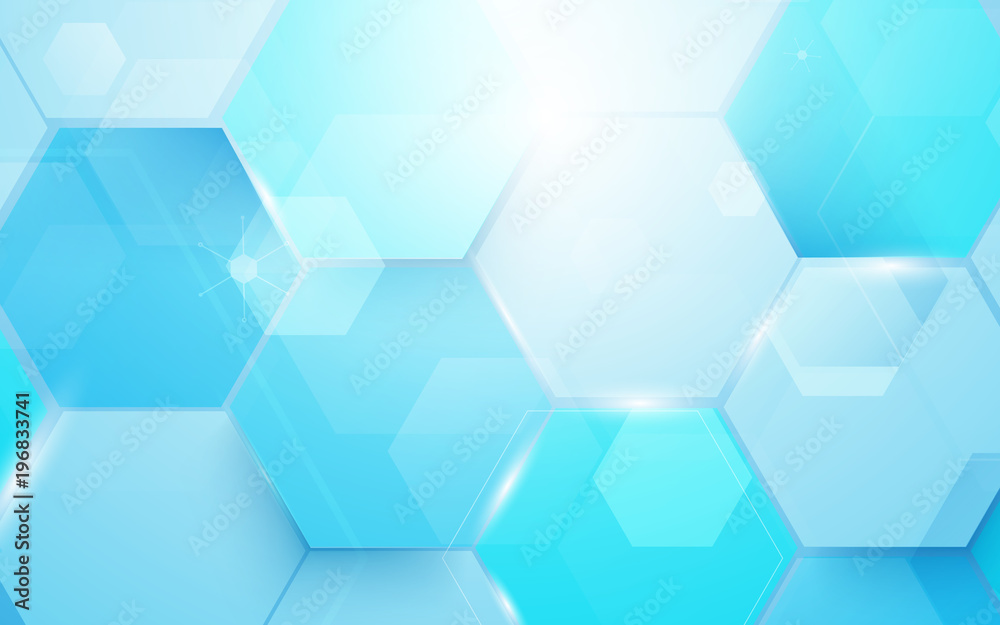 Poster abstract blue technology digital hi tech hexagons concept background