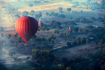 Red balloons over Bagan
