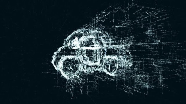 Car logo, a design consisting of a code of numbers and a symbol. Abstract car icon in computer cyber network on a dark turquoise background