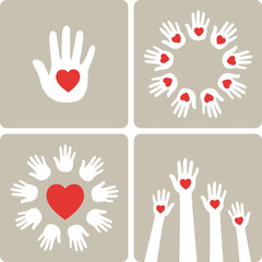 Hands with hearts. Vector illustration.