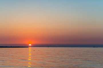 sunset, sunrise at the ocean, beach, orange light