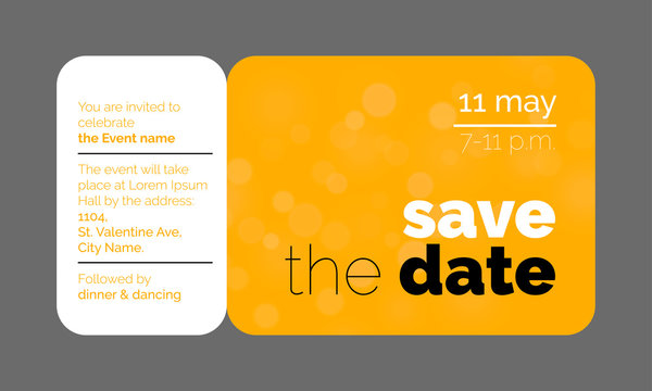Save the Date wedding celebration invitation card creative template design. Vector wedding party event invitation ticket concept isolated on transparent background