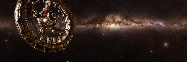 Fototapeta na wymiar space station and the beautiful Milky Way galaxy