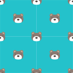 Seamless pattern cute brown bear on green background