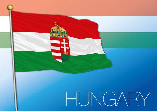 Hungary official flag isolated on the blue background, Europe