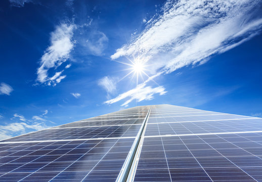 Solar panels and sky background,green energy concept
