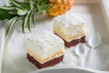 Tasty white cake with pineapple and coconut