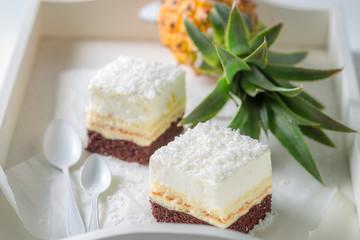 Delicious white cake with pineapple and coconut
