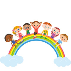 Obraz na płótnie Canvas 虹に座る子供達