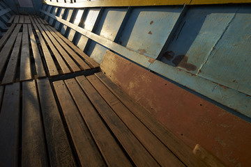 deck floor of a wooden small boat