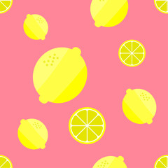 Seamless cute pattern with lemon and lemon slide on pink background, Pastel color