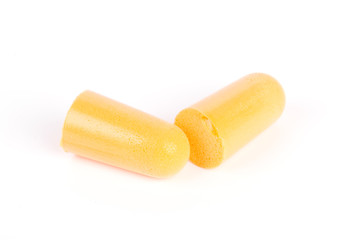 Two earplugs isolated on white background.