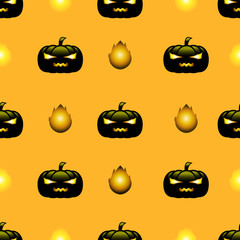 Seamless cute pattern with pumpkin on orange background. Halloween concept.