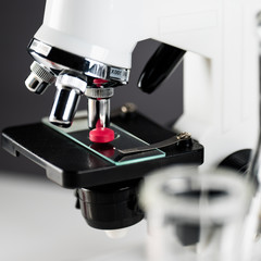 Laboratory Microscope. Scientific and healthcare research background.. drug tests tubes