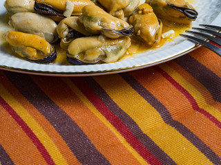 Pickled mussels in a plate