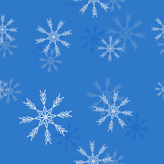 Fototapeta na wymiar Seamless pattern with snowflake on blue background.