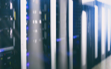 Server room in data center full of telecommunication equipment. internet. big data storage....