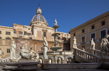 Fountain of shame on  Piazza Pretoria, Palermo, Italy